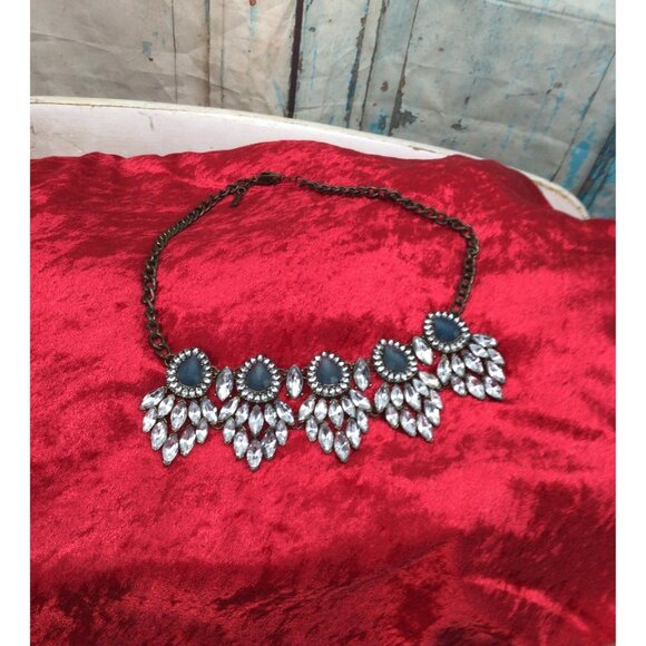 Baublebar Womans 18" Blue White Rhinestone Necklace Tear Drop Prong Set Facetted - Picture 2 of 4